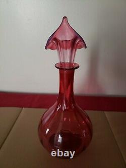 Antique Victorian Cranberry Glass Claret Jug Jar Vase Calla Lily Lid