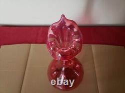 Antique Victorian Cranberry Glass Claret Jug Jar Vase Calla Lily Lid