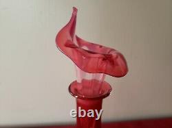 Antique Victorian Cranberry Glass Claret Jug Jar Vase Calla Lily Lid