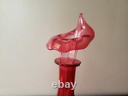 Antique Victorian Cranberry Glass Claret Jug Jar Vase Calla Lily Lid