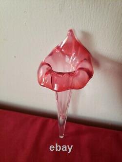 Antique Victorian Cranberry Glass Claret Jug Jar Vase Calla Lily Lid