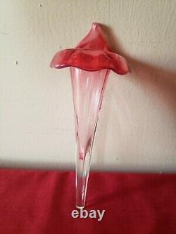 Antique Victorian Cranberry Glass Claret Jug Jar Vase Calla Lily Lid