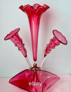 Antique Victorian Cranberry Glass Large 18 Centerpiece Epergne ca. 1870-1900