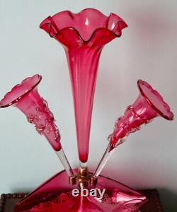 Antique Victorian Cranberry Glass Large 18 Centerpiece Epergne ca. 1870-1900