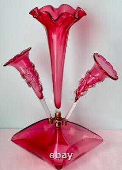 Antique Victorian Cranberry Glass Large 18 Centerpiece Epergne ca. 1870-1900