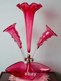 Antique Victorian Cranberry Glass Large 18 Centerpiece Epergne ca. 1870-1900