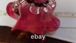 Antique Victorian Cranberry Opalescent Glass Flower Epergne 2 Trumpets w Bowl