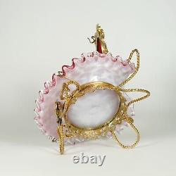 Antique Victorian Cranberry Spangle Art Glass Ormolu Pocket Watch Stand