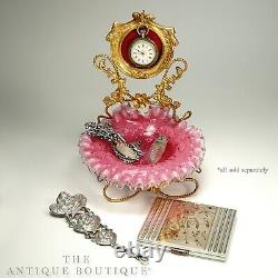 Antique Victorian Cranberry Spangle Art Glass Ormolu Pocket Watch Stand