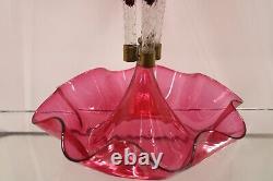 Antique Victorian Cranberry Swirl Art Glass 3 Horn Epergne 105