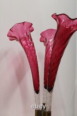 Antique Victorian Cranberry Swirl Art Glass 3 Horn Epergne 105