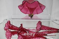 Antique Victorian Cranberry Swirl Art Glass 3 Horn Epergne 105