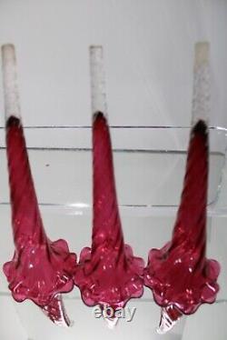 Antique Victorian Cranberry Swirl Art Glass 3 Horn Epergne 105