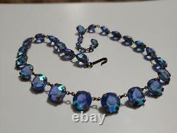 Antique Victorian Deco BLUE AB CRYSTAL NECKLACE