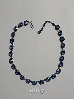 Antique Victorian Deco BLUE AB CRYSTAL NECKLACE