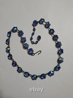 Antique Victorian Deco BLUE AB CRYSTAL NECKLACE