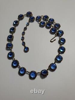 Antique Victorian Deco BLUE AB CRYSTAL NECKLACE