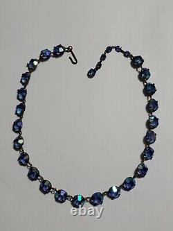 Antique Victorian Deco BLUE AB CRYSTAL NECKLACE