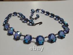 Antique Victorian Deco BLUE AB CRYSTAL NECKLACE