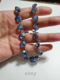 Antique Victorian Deco BLUE AB CRYSTAL NECKLACE