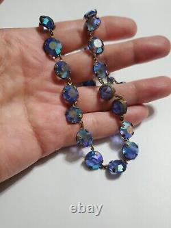 Antique Victorian Deco BLUE AB CRYSTAL NECKLACE