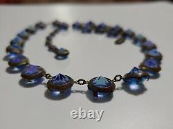 Antique Victorian Deco BLUE AB CRYSTAL NECKLACE