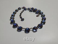 Antique Victorian Deco BLUE AB CRYSTAL NECKLACE