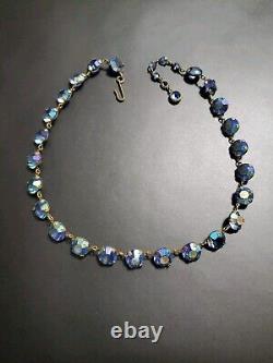 Antique Victorian Deco BLUE AB CRYSTAL NECKLACE