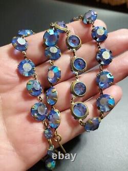 Antique Victorian Deco BLUE AB CRYSTAL NECKLACE