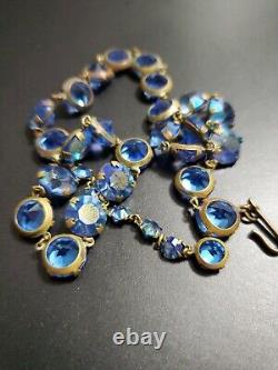 Antique Victorian Deco BLUE AB CRYSTAL NECKLACE