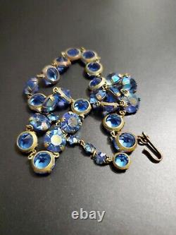 Antique Victorian Deco BLUE AB CRYSTAL NECKLACE