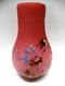 Antique Victorian Diamond Quilted Pink Satin Vase Hand Painted Floral Design 254