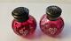 Antique Victorian Eapg Hand-painted Cranberry Glass Salt & Pepper Shakers Pair