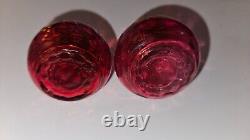 Antique Victorian EAPG Hand-Painted Cranberry Glass Salt & Pepper Shakers Pair