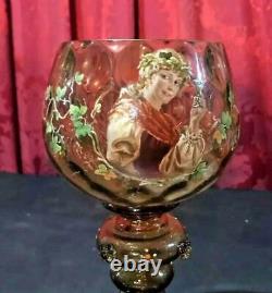 Antique Victorian Enamel Decorated Czech Bohemian Moser Style Art Glass Chalice