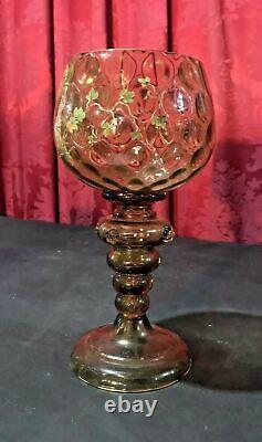 Antique Victorian Enamel Decorated Czech Bohemian Moser Style Art Glass Chalice