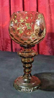 Antique Victorian Enamel Decorated Czech Bohemian Moser Style Art Glass Chalice