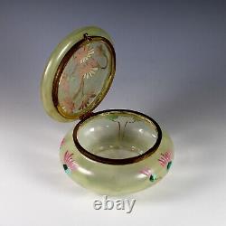 Antique Victorian Enamelled Art Glass Trinket Box Hinged Ormolu