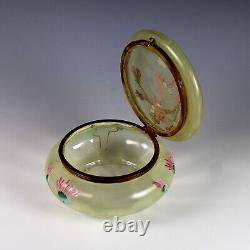 Antique Victorian Enamelled Art Glass Trinket Box Hinged Ormolu
