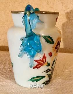 Antique Victorian Enamelled Uranium Milk Art Glass Vase Enamelled C1880