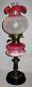 Antique Victorian English Oil Lamp Hp/enameled Font Dupex Burner Art Glass Shade