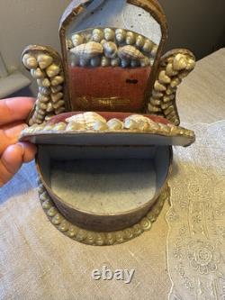 Antique Victorian English Shell Art Dresser Box Pin Cushion Remembrance 6.25