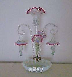 Antique Victorian Epergne Glass Cranberry or Ruby Trim Vase c. 1880 Art Nouveau