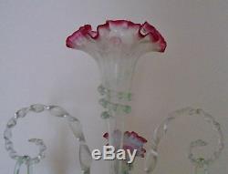 Antique Victorian Epergne Glass Cranberry or Ruby Trim Vase c. 1880 Art Nouveau