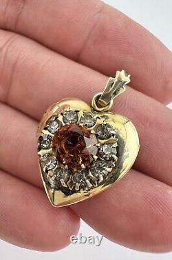 Antique Victorian Etruscan Gold Filled Citrine Paste Heart Photo Locket Pendant