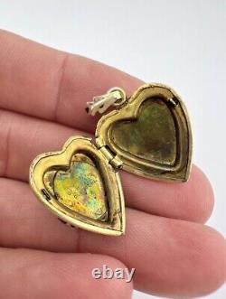 Antique Victorian Etruscan Gold Filled Citrine Paste Heart Photo Locket Pendant