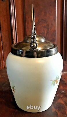 Antique Victorian Floral Decorated Art Glass Biscuit Jar