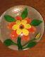 Antique Victorian Floral Paperweight Hand Blown Glass Orange Yellow Art Glass