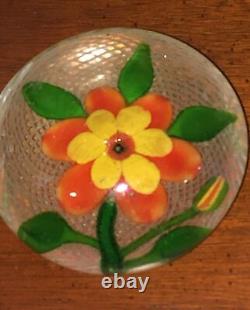 Antique Victorian Floral Paperweight Hand Blown Glass Orange Yellow Art Glass