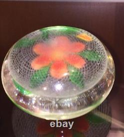 Antique Victorian Floral Paperweight Hand Blown Glass Orange Yellow Art Glass